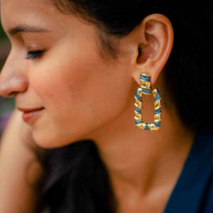 Glossy Golden Teal Anti-Tarnish Earrings