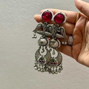 Silver Gulabi Danglers
